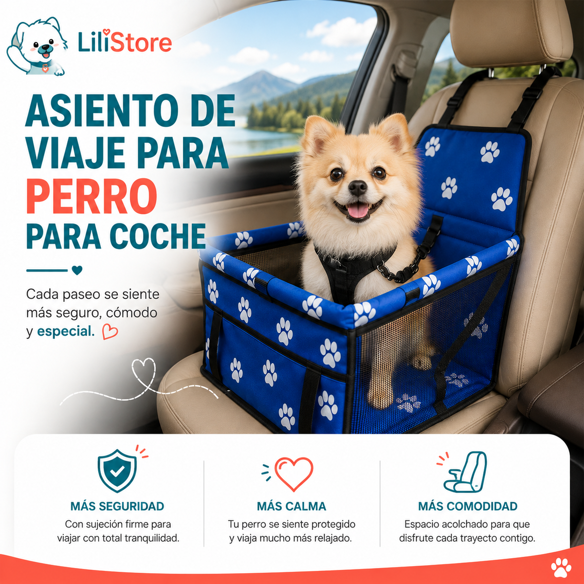 ASIENTO DE VIAJE DE PERRO PARA COCHE