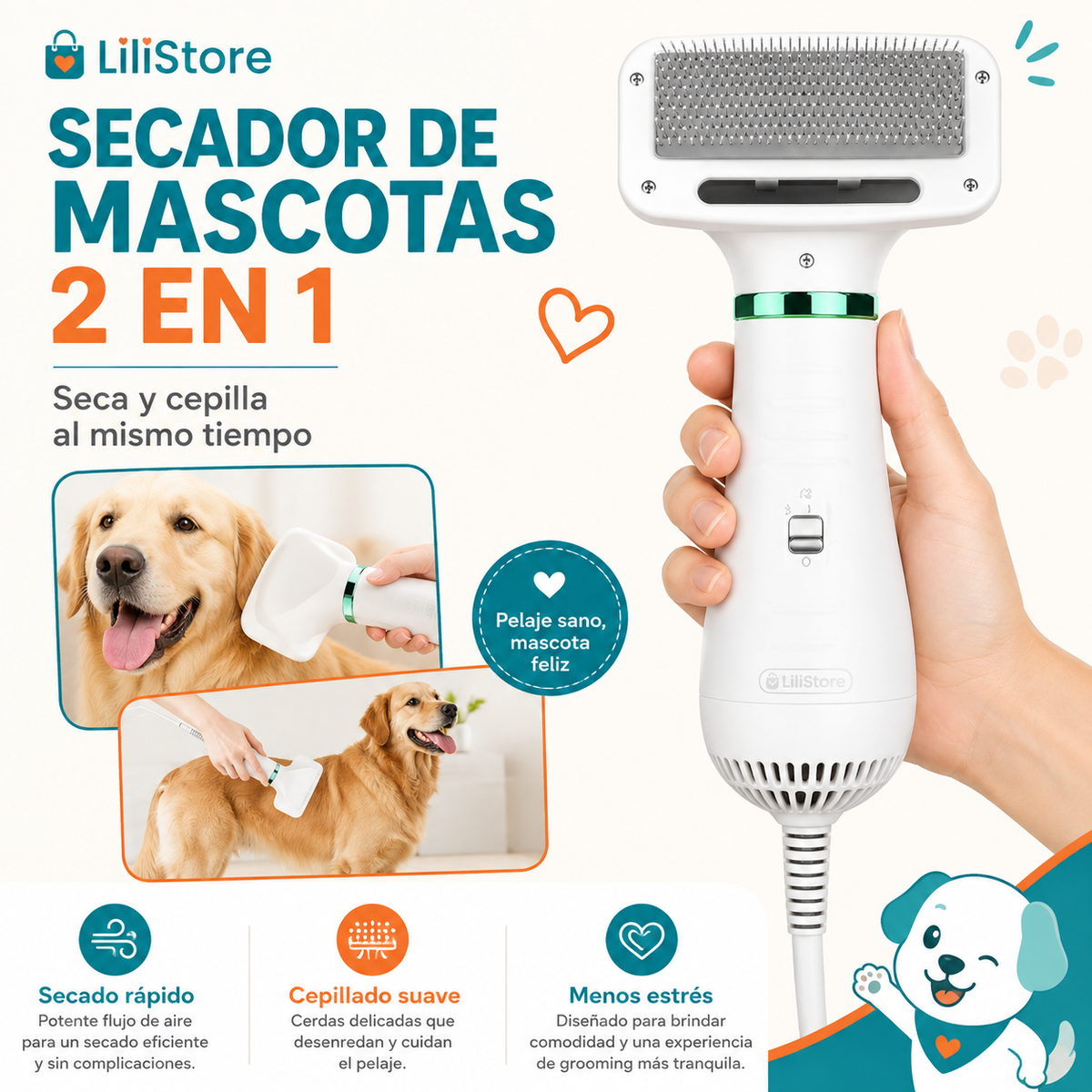 SECADOR DE MASCOTAS 2 EN 1