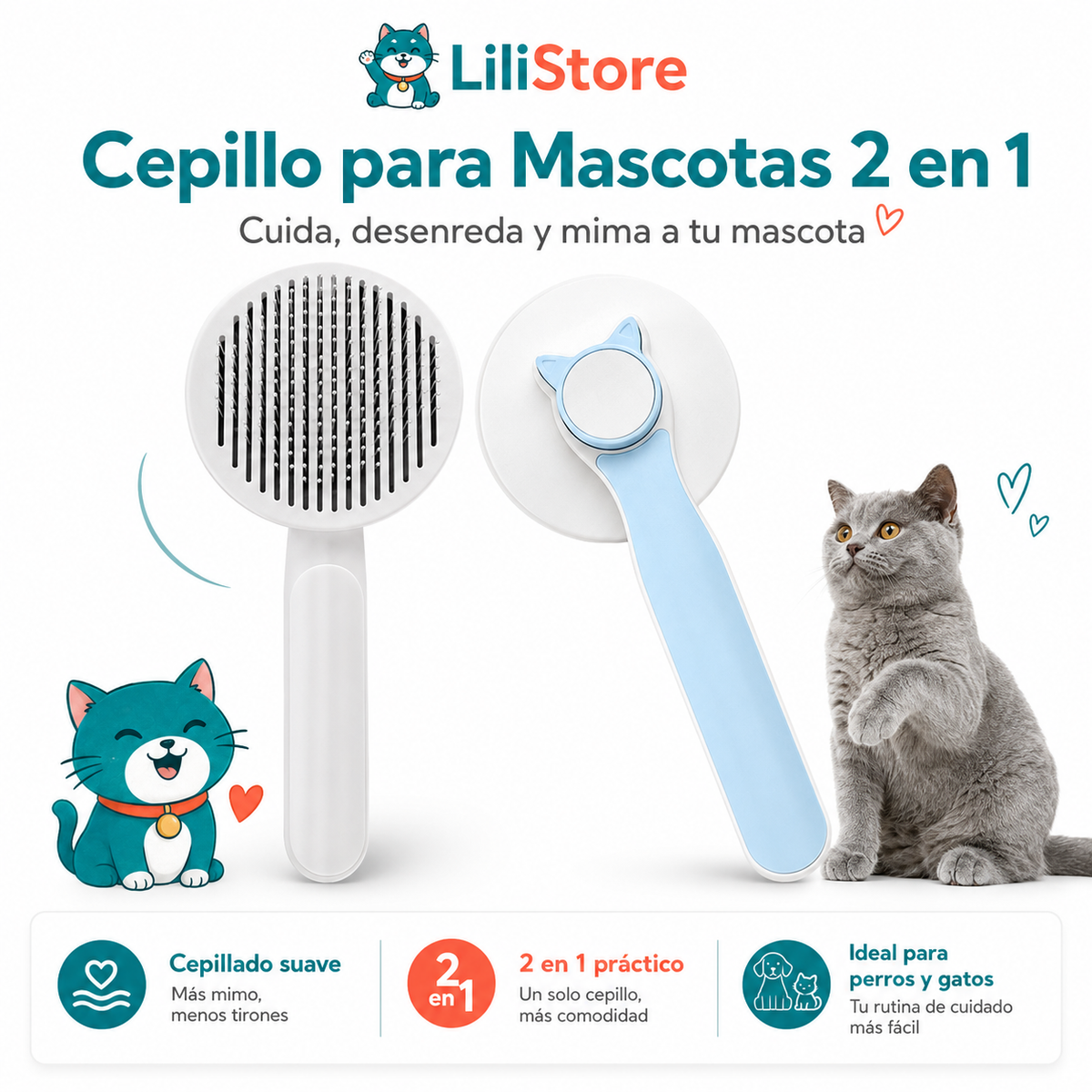CEPILLO PARA MASCOTA 2 EN 1