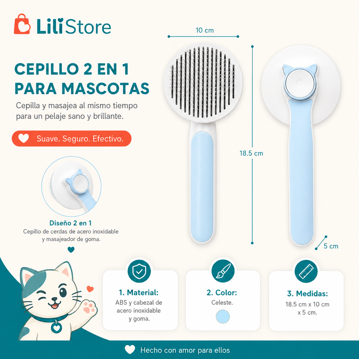 CEPILLO PARA MASCOTA 2 EN 1